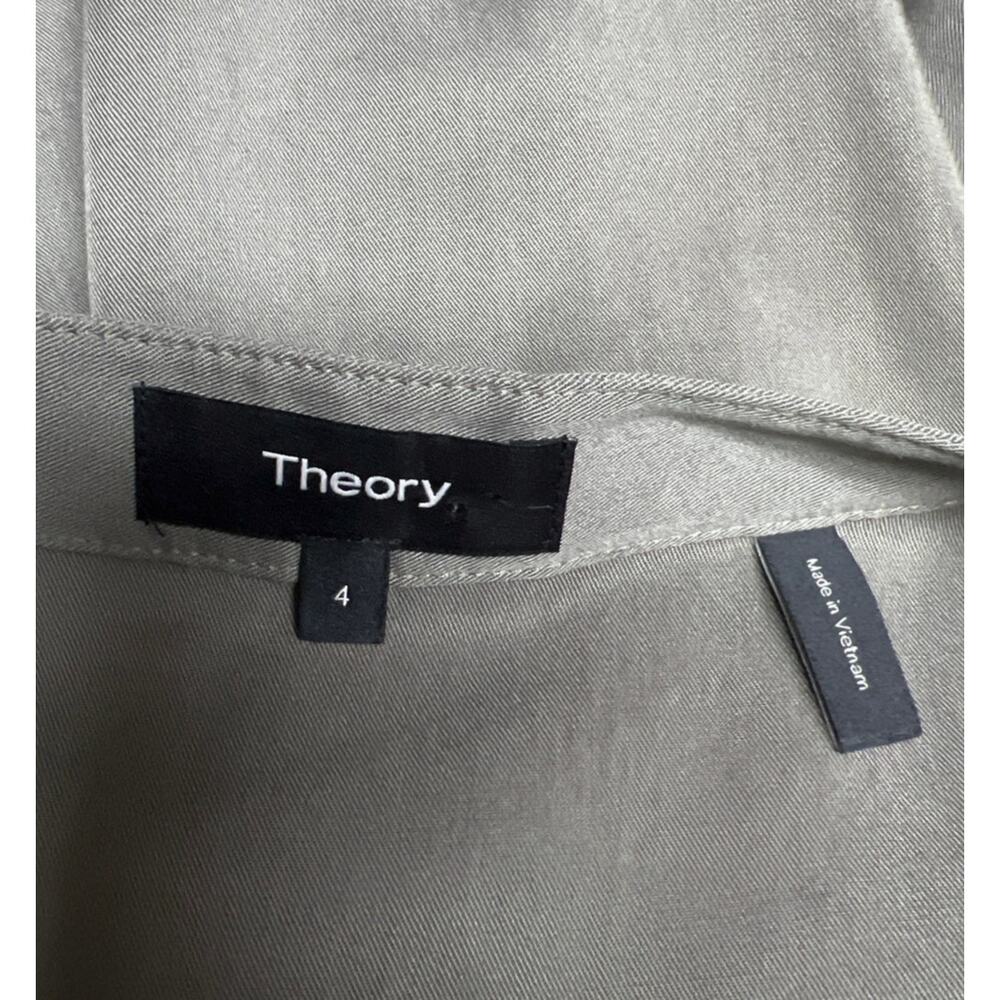 Theory Jullitah R2 Tencel Olive Green Lace Up Shirt Dress 3/4 Sleeves Size 4 - Picture 3 of 4